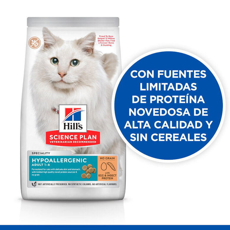 Hill’s Science Plan Adult Hypoallergenic Huevo e Insecto pienso para gatos, , large image number null
